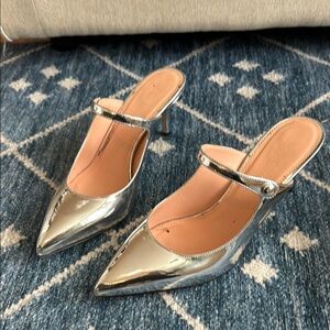 J. Crew Silver Heels with Pointed Toe and Kitten Heel